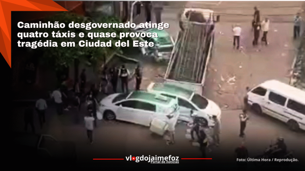 Caminhão desgovernado destrói quatro táxis e quase atinge sorveteiro em CDE