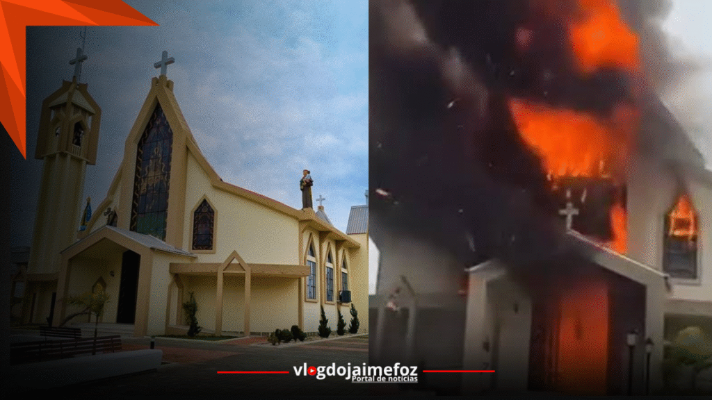 Incêndio atinge Igreja São José, fundada em 1966, em Treze de Maio, Santa Catarina