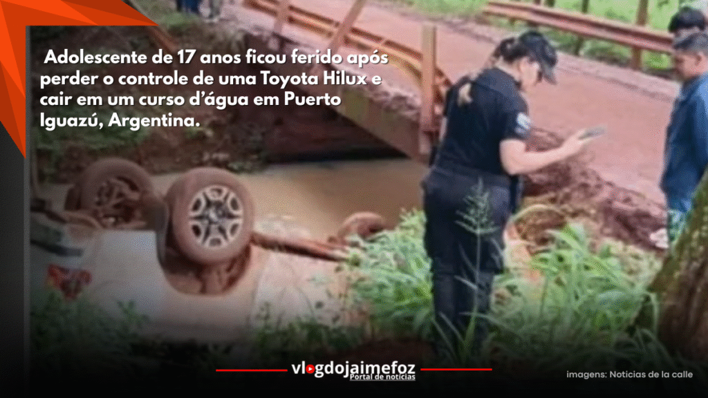 Adolescente fica ferido após caminhonete sair da pista e cair em curso d’água em Puerto Iguazú